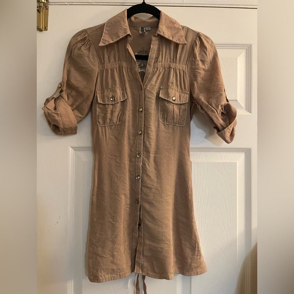 BKE Tan Button-Up embellished Western shirt small